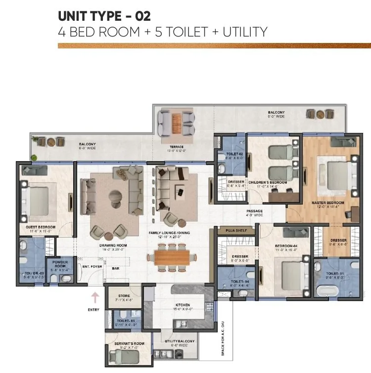 Medallion Aurum 4 BHK + 5 Washroom detailed apartment floor plan and layout